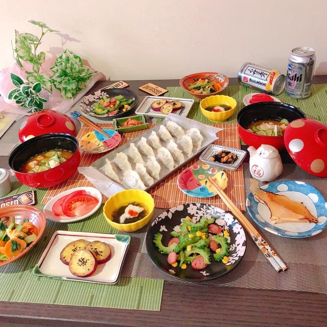 おうちごはん「なす餃子と夏野菜」