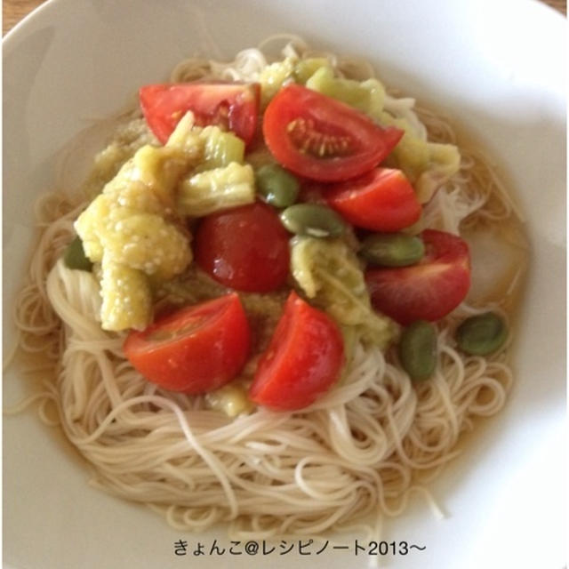 焼きナスそうめん