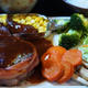 ■晩ご飯【牛フィレ肉のトルネードステーキ　自家製テキソースで／タラコご飯...