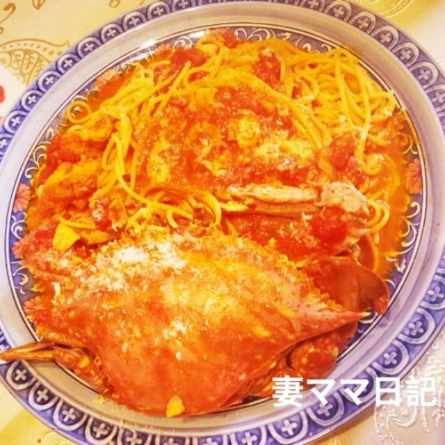 渡り蟹のパスタ＆鴨スライス♪ Pasta with crab tomato sauce