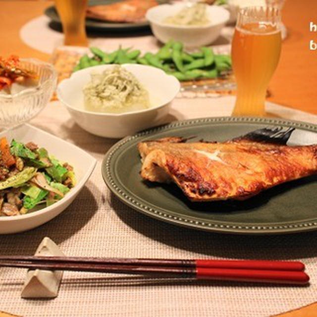 『赤魚粕漬』の献立。（珍しくデザート付。）