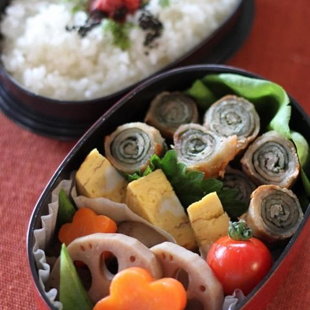 大葉と豚肉のくるくる巻き弁当　☆　はまるドラマ♪