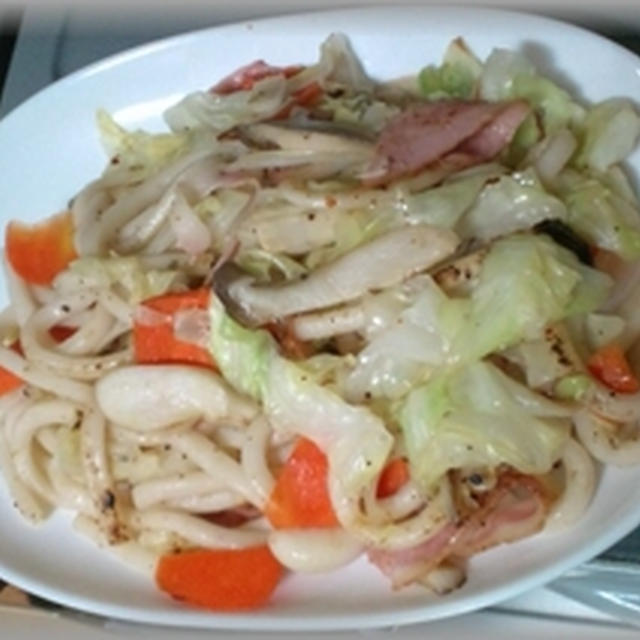 エリンギと練り梅焼きうどん