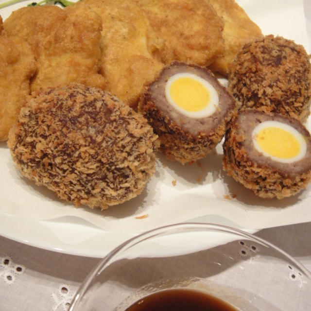 スコッチエッグとチキンナゲット♪5品で約295円！！晩ごはん
