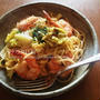 エビと春キャベツのにんにく醤油パスタ