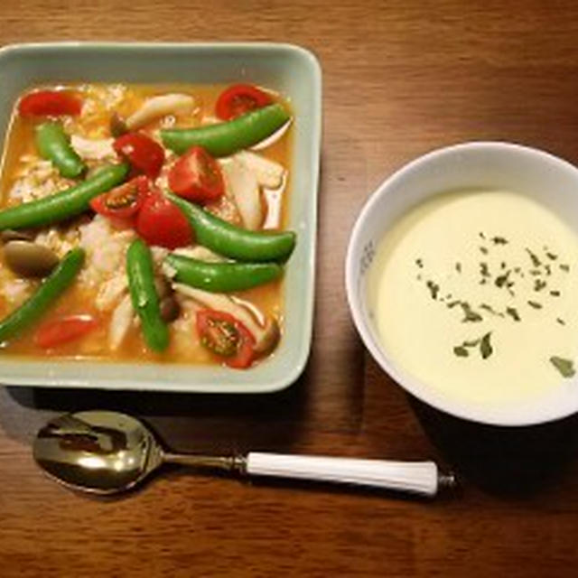 10分で元気に朝ごはん：トマトスープ・ゴハン