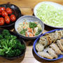 愛媛県産豚肉とレンコンのから揚げ、ブロッコリーの茹で上げ、ミニトマトのアイコほか。