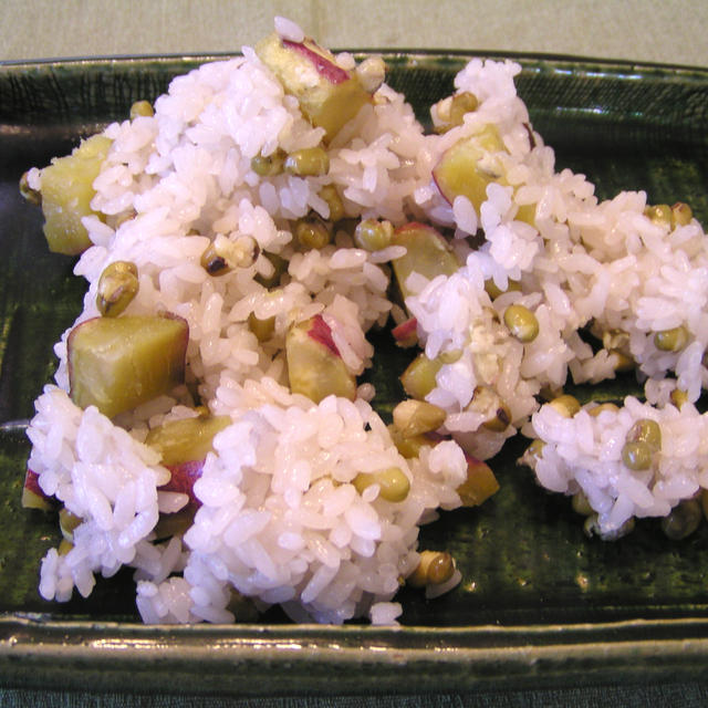 緑豆とサツマイモのおこわand紫花豆の甘煮