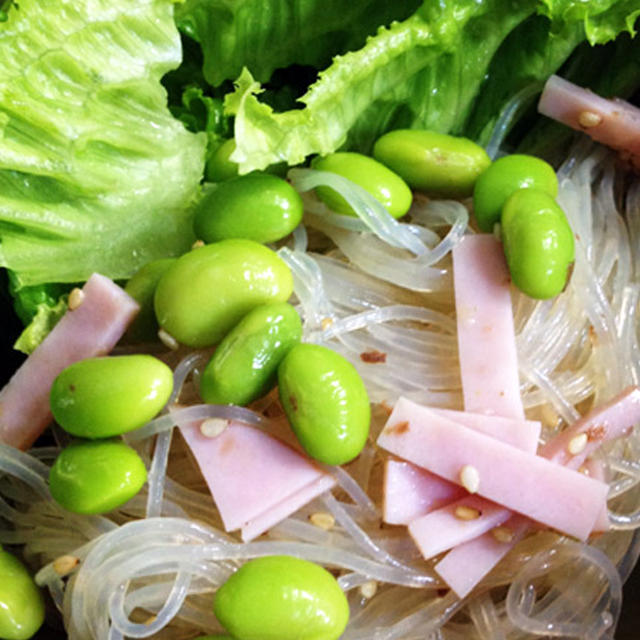 ハムと枝豆の春雨サラダ・お好みたい焼き(失敗)