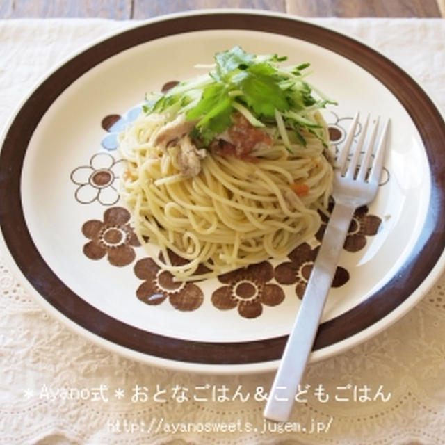 自家製オイルサーディンで梅ときゅうりのパスタ