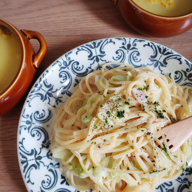 生クリーム・包丁不要！キャベツとベーコンの和風クリームパスタ