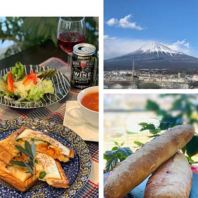 ホットサンドランチにワインソーダを添えて～カフェ気分!!スッキリ富士山
