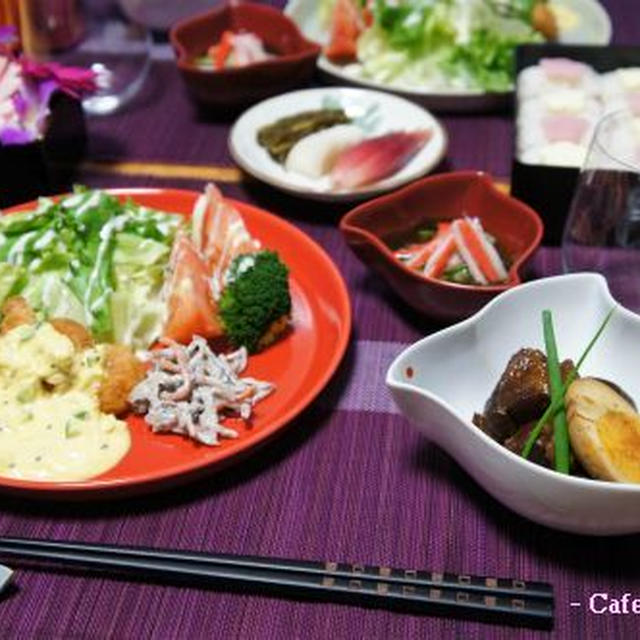 和風おうちバルの残りもので、しっぽり夕食～♪