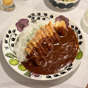 久々手抜きカツカレーと、おひざぼくちん（かわいいから見て欲しい(〃ω〃)）