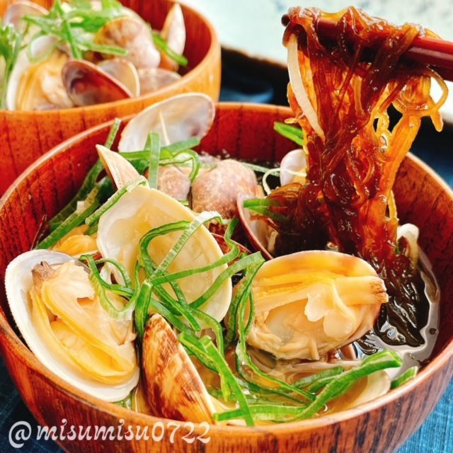 【もずくで低糖質】あさりうどん風もずく(動画レシピ)/Clam soup with Mozuku.