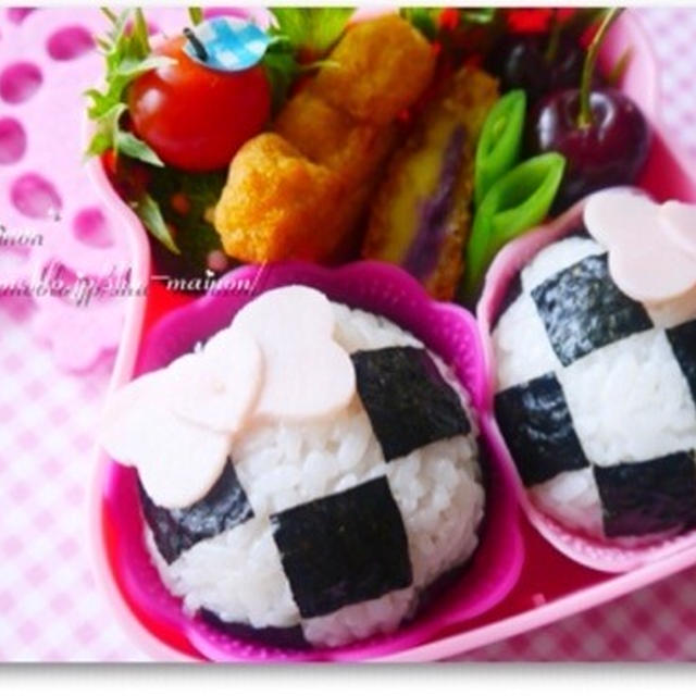 ＊クックパッドニュース掲載＊簡単チェック柄おにぎり♡キャラ弁＊