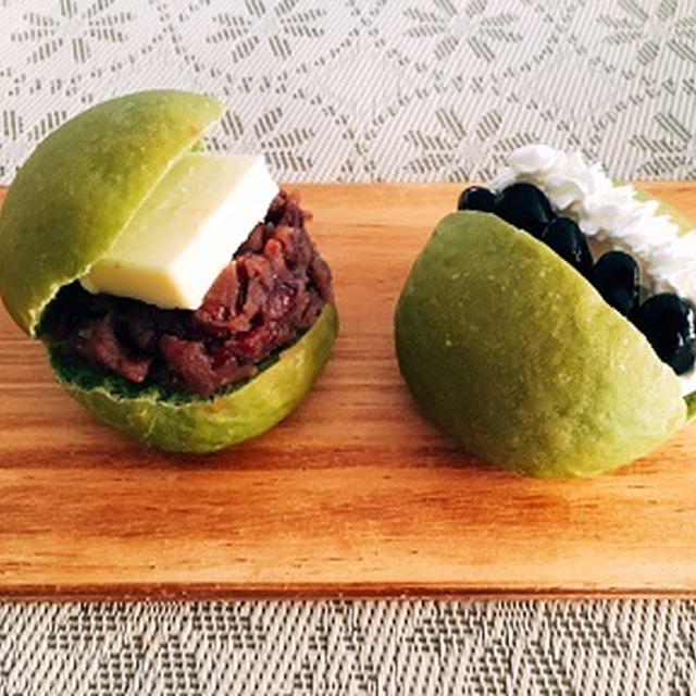 抹茶パンであんバターサンド♪