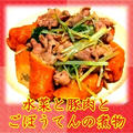 【おかず】 水菜と豚肉とごぼう天の煮物