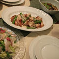 レシピ付き献立　鶏の生姜焼きとグリーンアスパラガスのマスタード風味・桜花サラダ・桜ご飯・その他