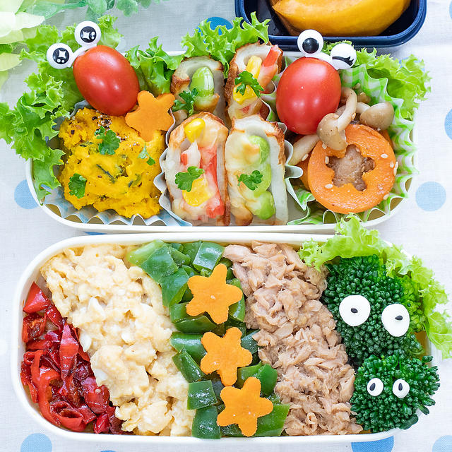 レンチン♪ツナそぼろ入り4色ご飯弁当♡