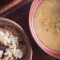 キノコと生姜の炊き込みご飯+牛蒡の味噌ポタージュ