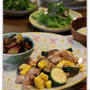 夏野菜とチキンの梅バター炒め　枝豆スープ
