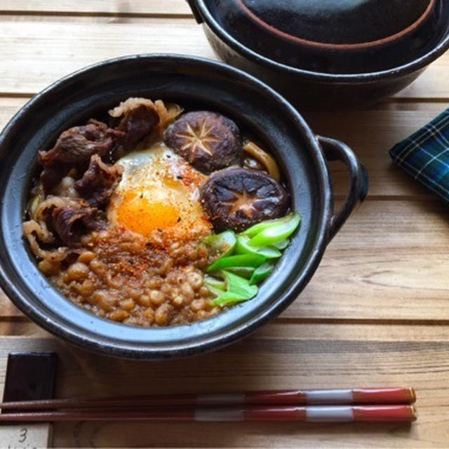 【簡単】【オススメ】寒い冬は土鍋で鍋焼きうどん♡