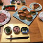 ドライブ帰りの晩酌　買ってきたもの並べて。甘納豆赤飯や桃で