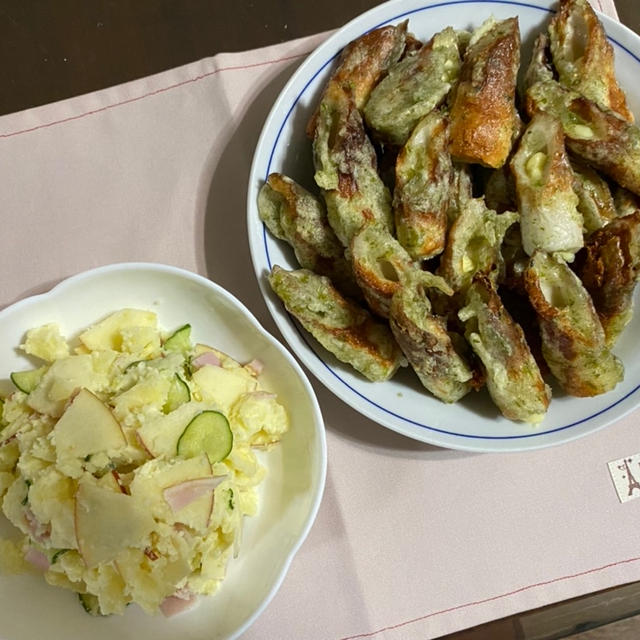 ちくわチーズ磯辺揚げ♪ りんご入りポテトサラダ♪