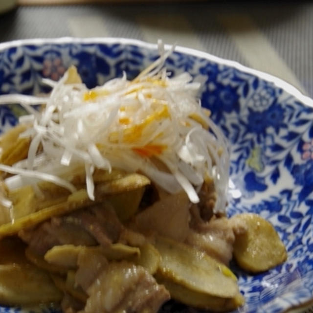 ごぼうといのしし肉のマヨポン炒め☆