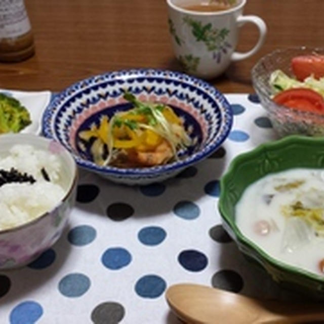 鮭の南蛮漬けと豆乳スープ