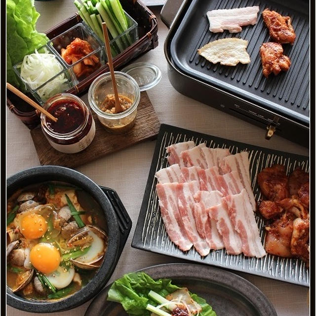 サムギョプサルと、プルダック！で、焼き焼き韓国料理♪