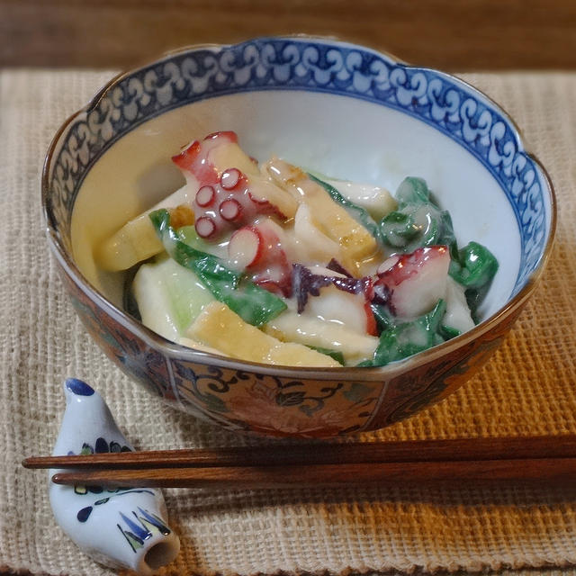 たこと長芋 九条ねぎの酢味噌和え