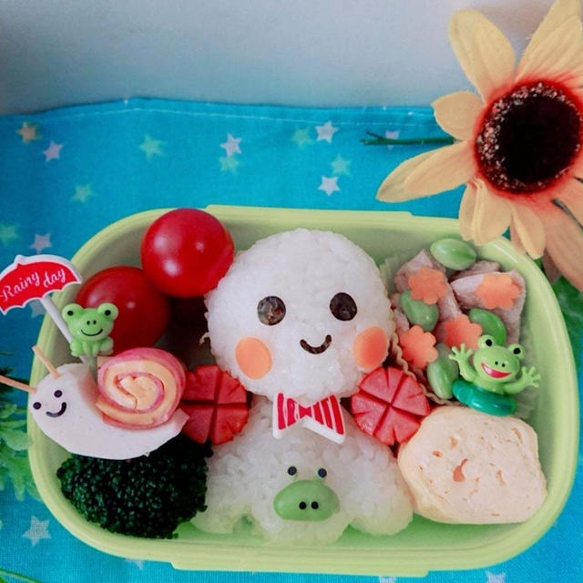 てるてる坊主おにぎり弁当【梅雨弁当】  #デコ弁