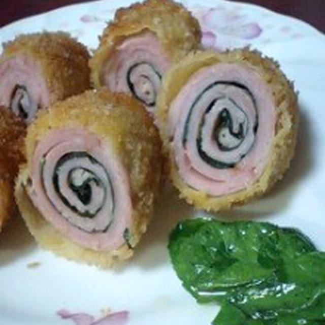 バジル風味のポークロールカツ＆グレープフルーツのサラダ