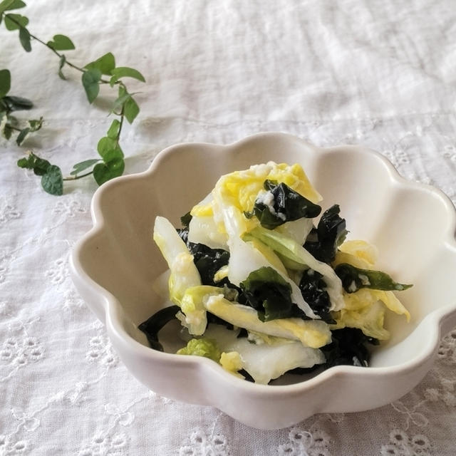 【腸から肌を整える】『白菜とわかめの柚子塩麹浅漬け』美肌レシピ