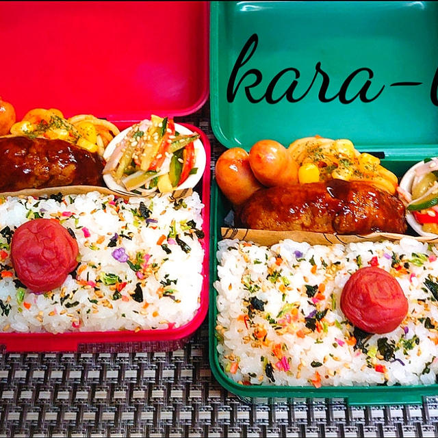 母とムスコのラブラブおソロ♪市販のハンバーグで手抜き弁当(笑)