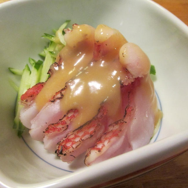 旨魚料理 アコウの炙り刺身酢味噌で By まるかつさん レシピブログ 料理ブログのレシピ満載