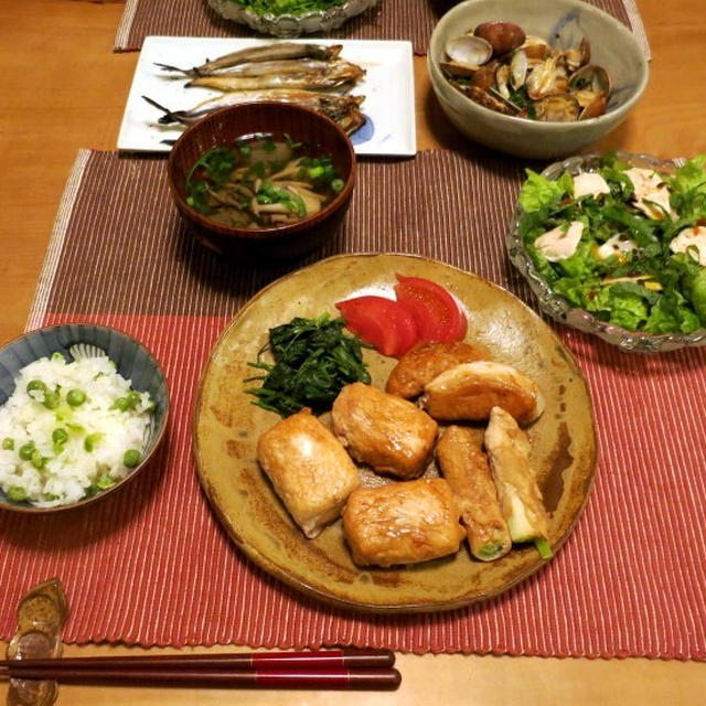 木綿豆腐の豚巻照焼の晩ご飯　と　うちの　”薔薇”