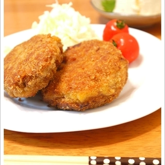 揚げないキャベツ入りメンチカツ×じゃこピーマンの佃煮♪