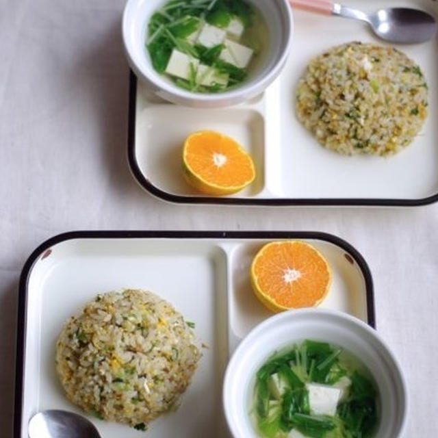 アンチョビねぎ炒飯のランチ。秋の和菓子。