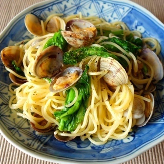 あさりと菜の花のガーリックパスタ