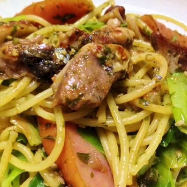 秋刀魚のパスタ＆モロヘイヤ♪