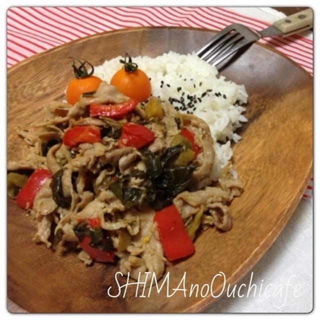 おうちカフェに　おしゃれ定食屋風　豚肉と高菜炒めのカフェボウル