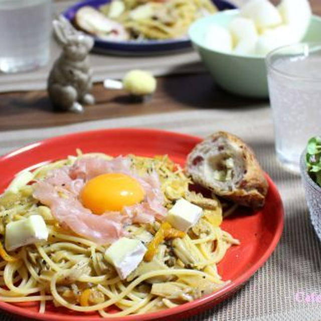 十五夜に☆焼きパプリカときのこマリネのお月見パスタ