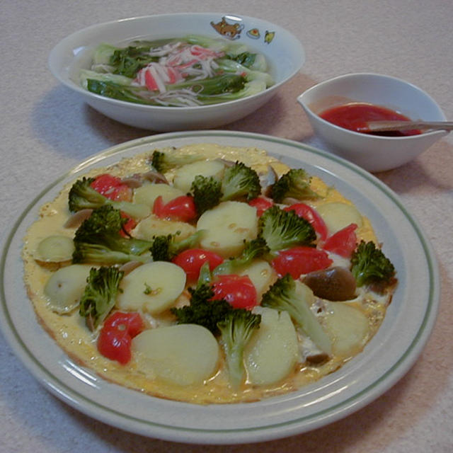 ピザ風オムレツ＆青梗菜の旨煮