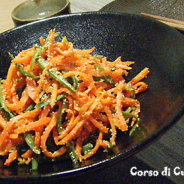 お弁当に♪にんじんとインゲンの明太子和え