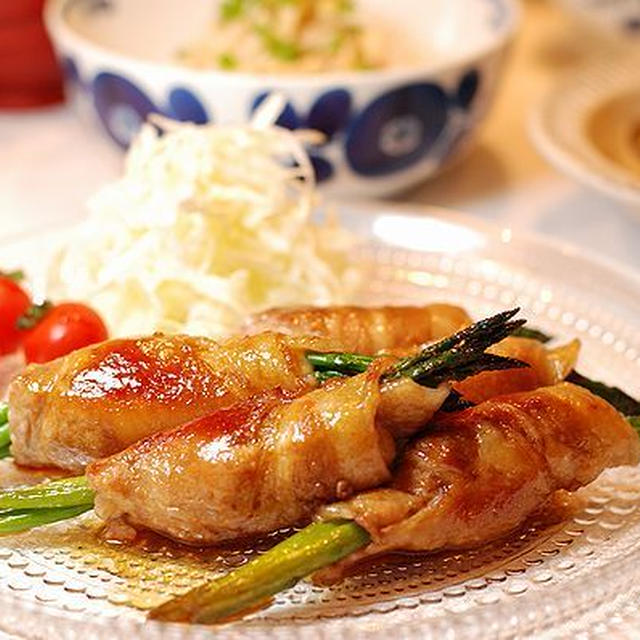 新じゃがｄｅ豚のアスパラポテト巻き定食