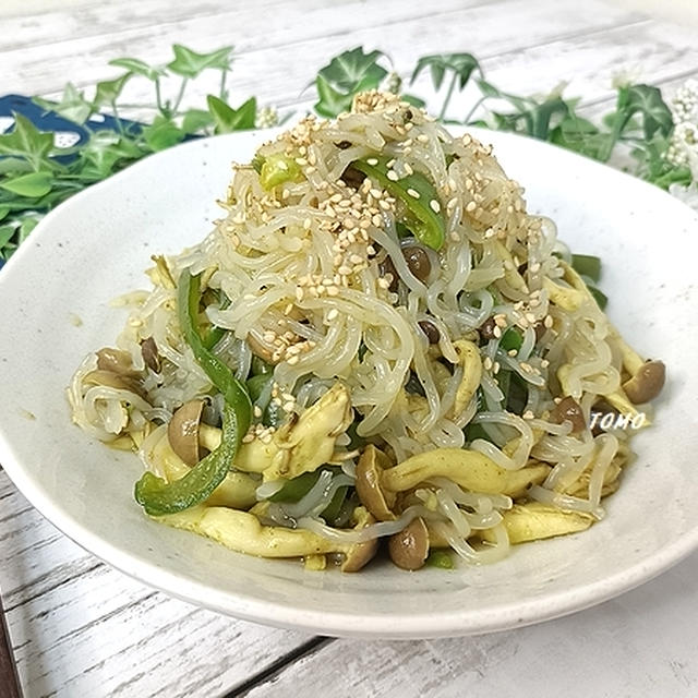レンジで簡単♪白滝とピーマンのカレー和え
