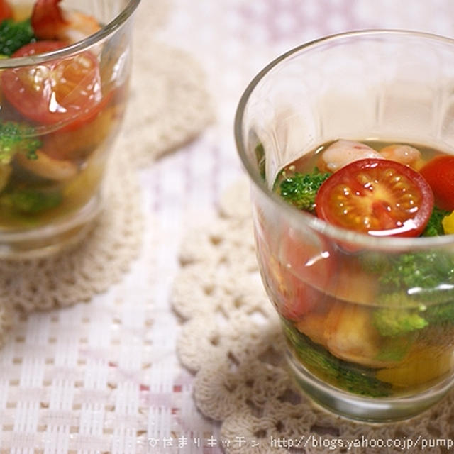 ■エビと彩り野菜のポン酢ゼリー寄せ■生放送レシピ(ﾟДﾟ)ﾉ